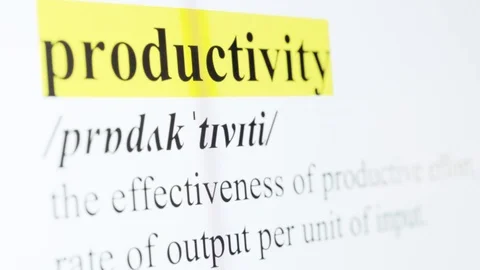 Productivity Text Macro Shot Highlighted in Yellow Color On Computer Screen Stock Footage 123224408