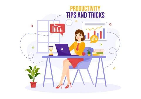 Productivity Tips and Trick Vector Illustration with Marketing Product for .. Stock Illustration