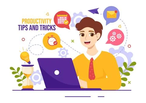 Productivity Tips and Trick Vector Illustration with Marketing Product for .. Stock Illustration