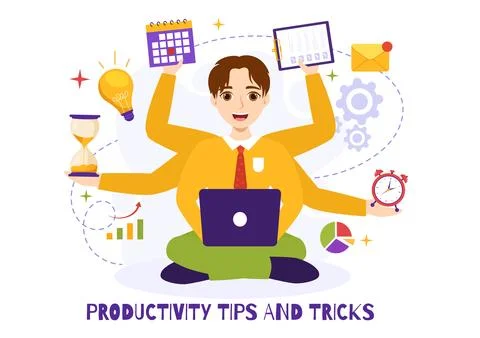 Productivity Tips and Trick Vector Illustration with Marketing Product for .. Stock Illustration