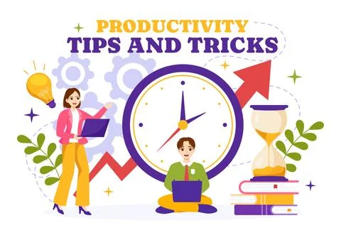 Productivity Tips and Trick Vector Illustration with Marketing Product for .. Stock Illustration