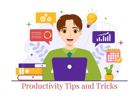 Productivity Tips and Trick Vector Illustration with Marketing Product for .. Stock Illustration