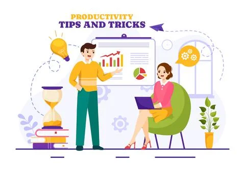 Productivity Tips and Trick Vector Illustration with Marketing Product for .. Stock Illustration