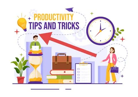 Productivity Tips and Trick Vector Illustration with Marketing Product for .. Stock Illustration