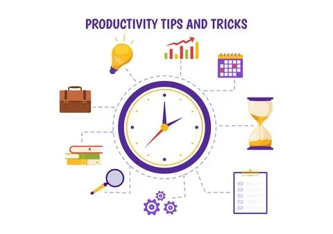 Productivity Tips and Trick Vector Illustration with Marketing Product for .. Stock Illustration