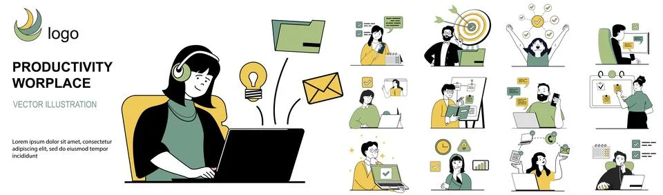 Productivity Workplace Flat Illustrations Stock Illustration