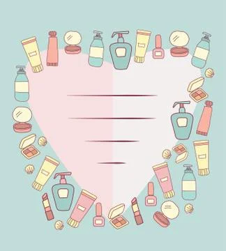 Products and creams for makeup. Cosmetics - bottles, tonic and lotion, lipstick Stock Illustration
