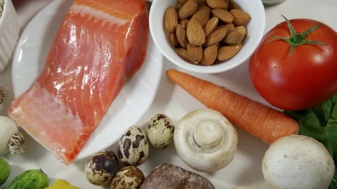Products for a balanced diet. Getting all vitamins and essential trace elements Video stock 159004459