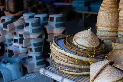 Products from bamboo processing, woven work, handicrafts, local wisdom Foto stock