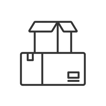 Products boxes, icon in line design. Products, boxes, packaging, shipping Illustrazione stock
