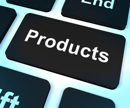 Products computer key showing internet shopping goods Stock Illustration
