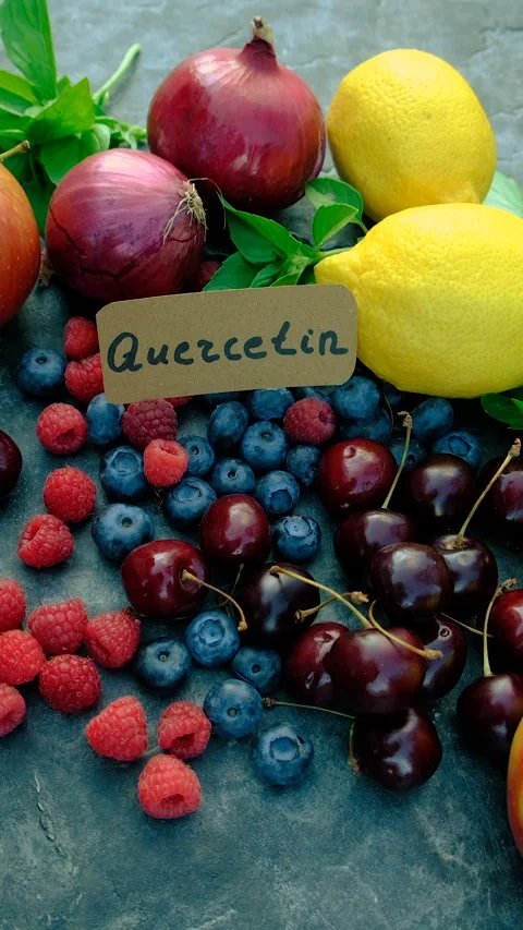 Products that contain quercetin. Selective focus. Stock Footage 318936863