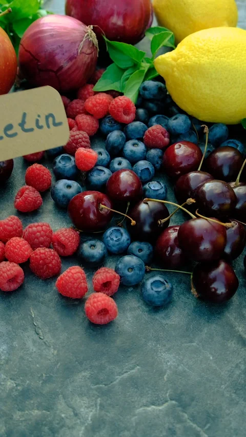 Products that contain quercetin. Selective focus. Stock Footage 318937017