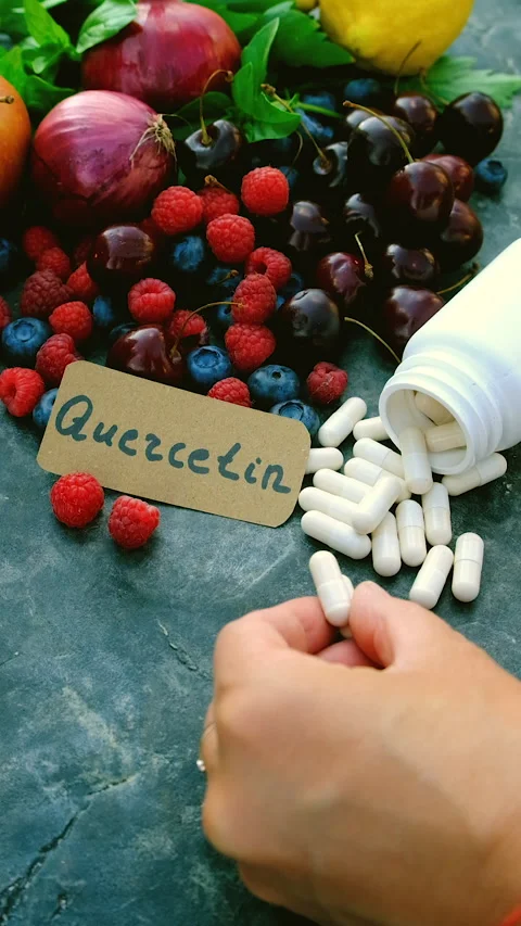 Products that contain quercetin. Selective focus. Stock Footage 318937148