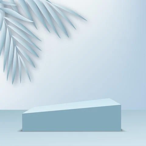 Products display 3d background podium scene with blue leaves and geometric pl Stock Illustration