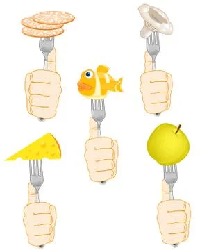 Products of the feeding on fork in hand Stock Illustration