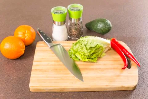 Products on kitchen table Stock Photos