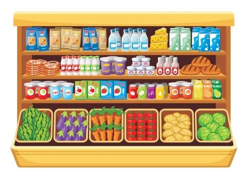 Products in the supermarket Stock Illustration