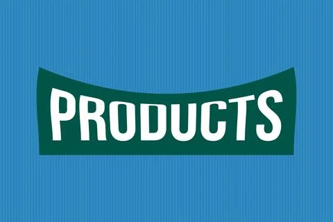 Products typography text vector design on blue background Illustrazione stock