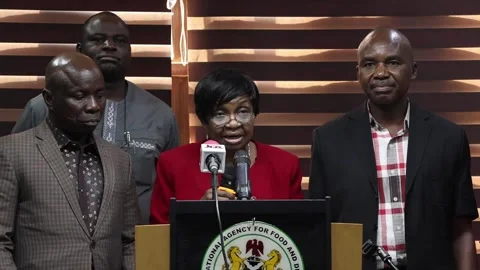 Prof. Moji Adeyeye, DG NAFDAC, speaks during a presser in Abuja Stock Footage 266179801