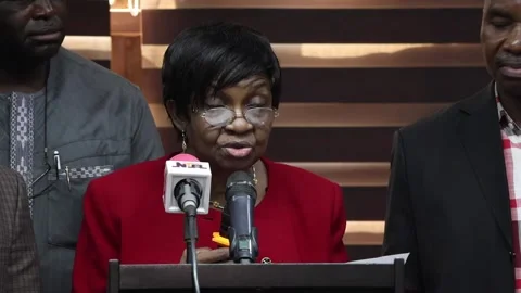 Prof. Moji Adeyeye, DG NAFDAC, speaks during a presser in Abuja Stock Footage 266182575