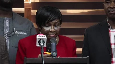 Prof. Moji Adeyeye, DG NAFDAC, speaks during a presser in Abuja Stock Footage 266185183