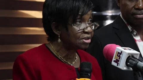 Prof. Moji Adeyeye, DG NAFDAC, speaks during a presser in Abuja Stock Footage 266222826