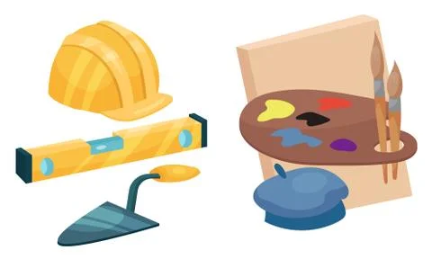 Profession Attributes Composition with Builder Instruments and Painter Tools Ilustración de archivo