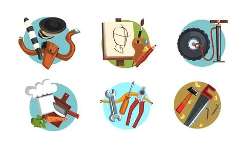 Profession Attributes Composition with Handy Tools and Instrument Vector Set Stock Illustration