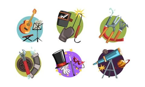 Profession Attributes Composition with Handy Tools and Instrument Vector Set Stock Illustration