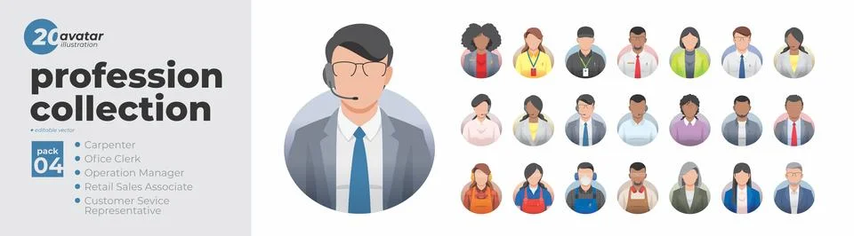 Profession avatar collection. Set of illustrations of men and women in vari.. Stock Illustration