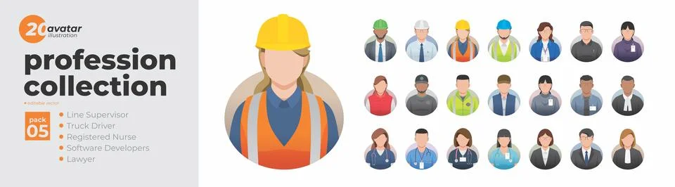 Profession avatar collection. Set of illustrations of men and women in vari.. Stock Illustration