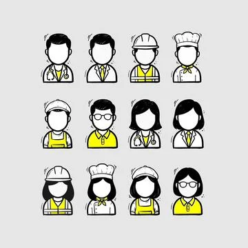 Profession Avatar Doodle Set Hand Drawn Occupation Icon Collection Stock Illustration