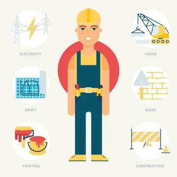 Profession: Builder. Vector illustration, flat style Stock Illustration