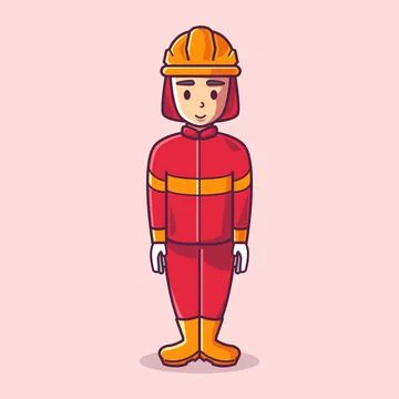 Profession character mascot: Firefighter. Cartoon style illustration Stock Illustration