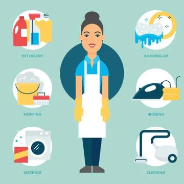 Profession: Cleaner. Vector illustration, flat style Stock Illustration