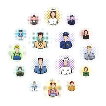 Profession comics icons set Illustrazione stock
