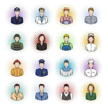 Profession comics icons set Stock-Illustration