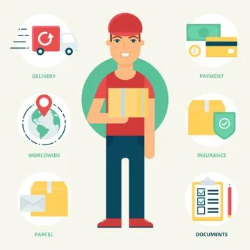 Profession: Courier. Vector illustration, flat style Stock Illustration