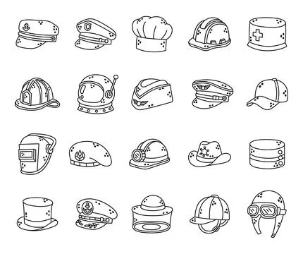 Profession hat set featuring sailor police chef Stock Illustration