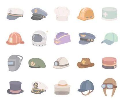 Profession hat set featuring sailor police chef Stock Illustration