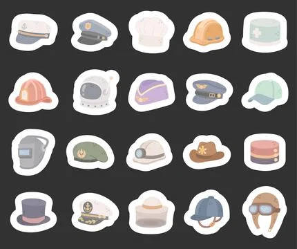 Profession hat set featuring sailor police chef Stock Illustration