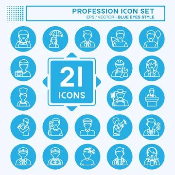 Profession Icon Set in trendy blue eyes style isolated on soft blue backgroun Stock Illustration