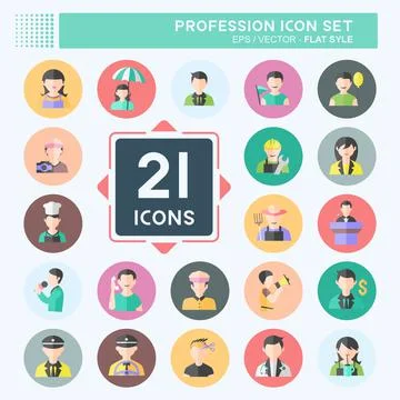 Profession Icon Set in trendy flat style isolated on soft blue background Illustrazione stock