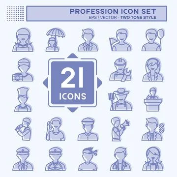 Profession Icon Set in trendy two tone style isolated on soft blue background Illustrazione stock
