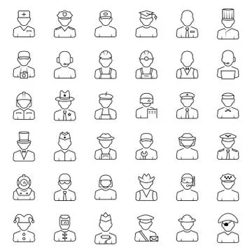 Profession icons set in thin line style. Stock Illustration