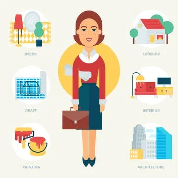 Profession: Interior designert, Architect. Vector illustration, flat style Stock Illustration