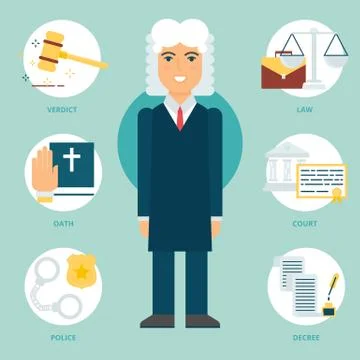 Profession: Judge. Vector illustration, flat style Stock Illustration