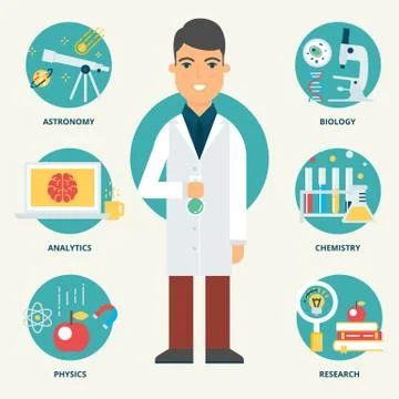 Profession: Scientist. Vector illustration, flat style Stock Illustration