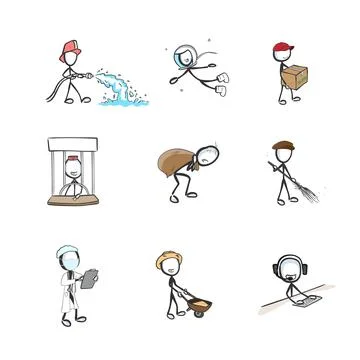 Profession set fireman, delivery, customer service, doctor, farmer, cashier Stock Illustration